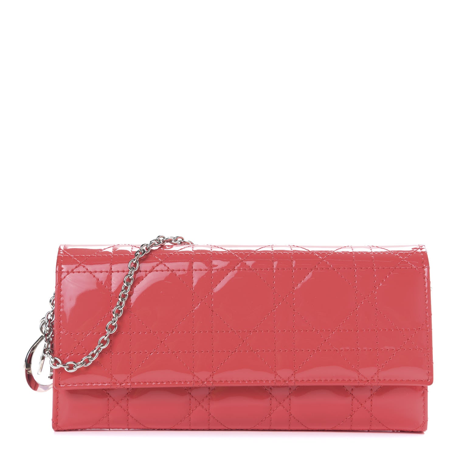 Christian Dior Patent Cannage Rendezvous Chain Wallet Coral 1 of 6