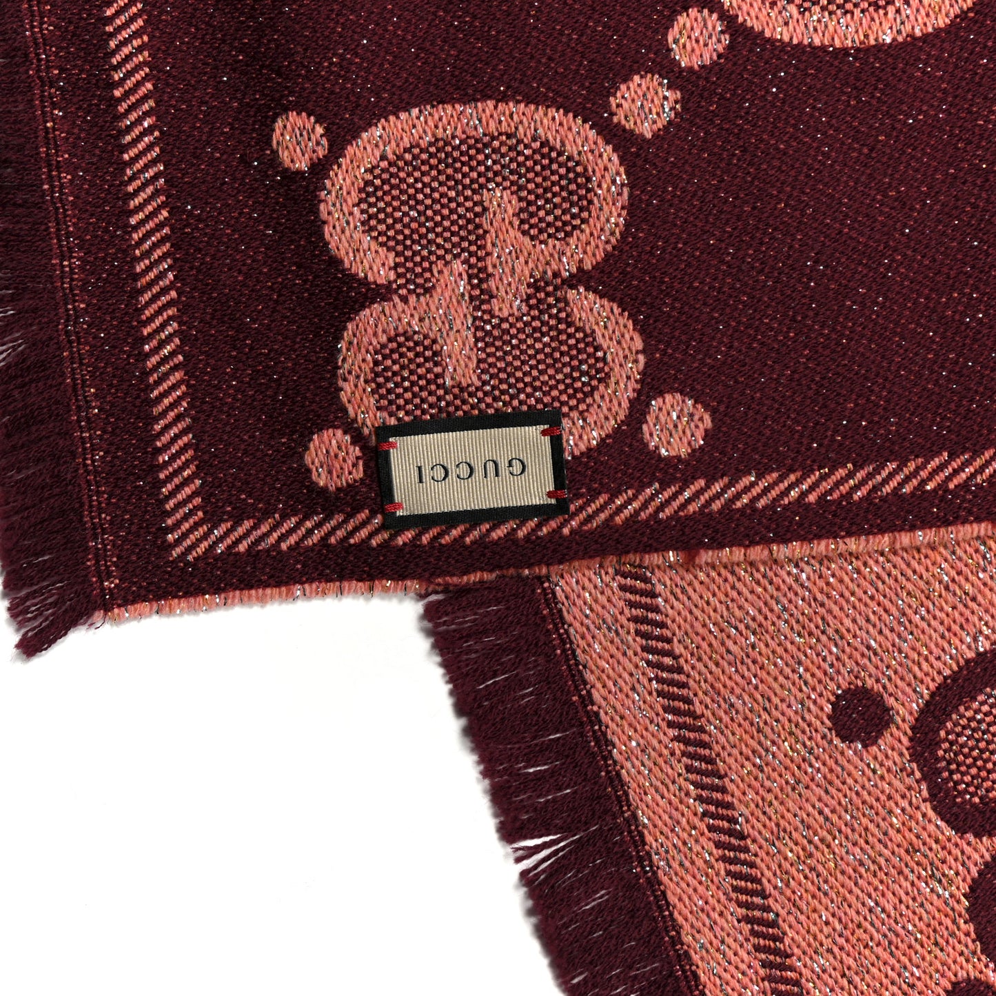 Wool Lame Jacquard Monogram Jumbo GG Lady Nest Lux Scarf Salmon Bordeaux