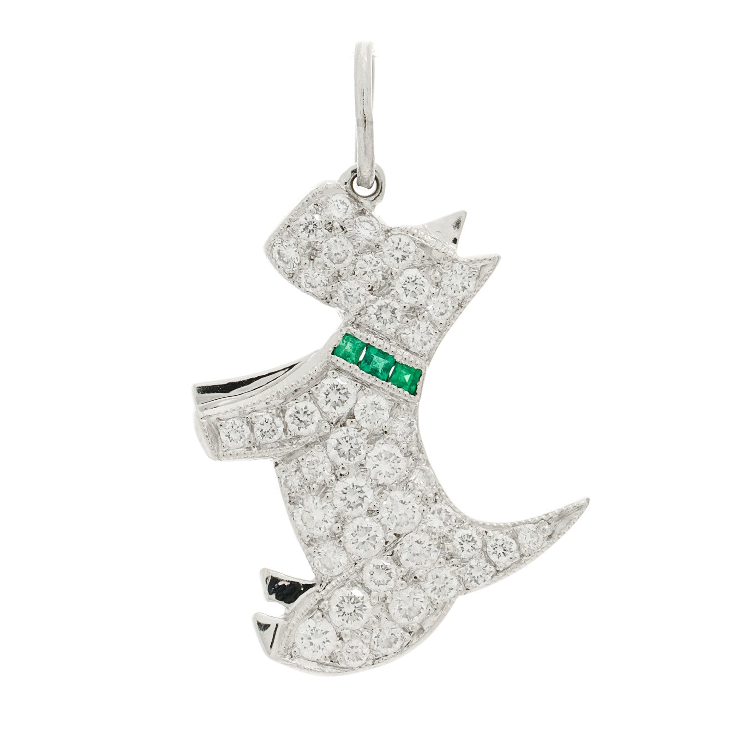 Tiffany Platinum Diamond Emerald Scottie Dog Charm 1 of 6
