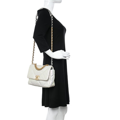 Chanel Iridescent Calfskin Quilted Medium Chanel 19 Flap White 2 of 11