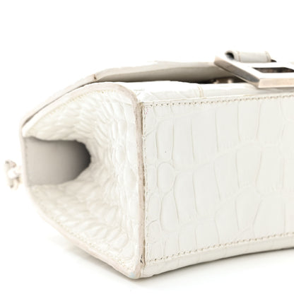 Balenciaga Shiny Calfskin Crocodile Embossed Hourglass Top Handle Bag XS White 12 of 19