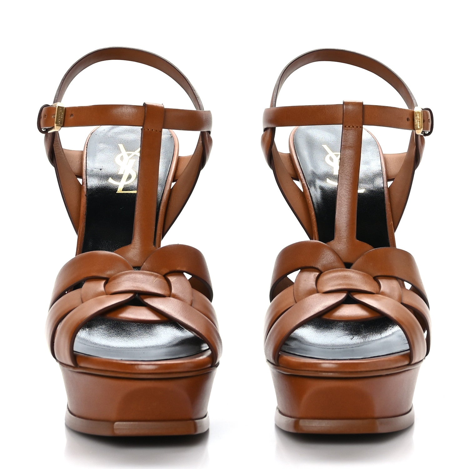 Saint Laurent Calfskin Tribute 105 Platform Sandals 40 Amber 2 of 8