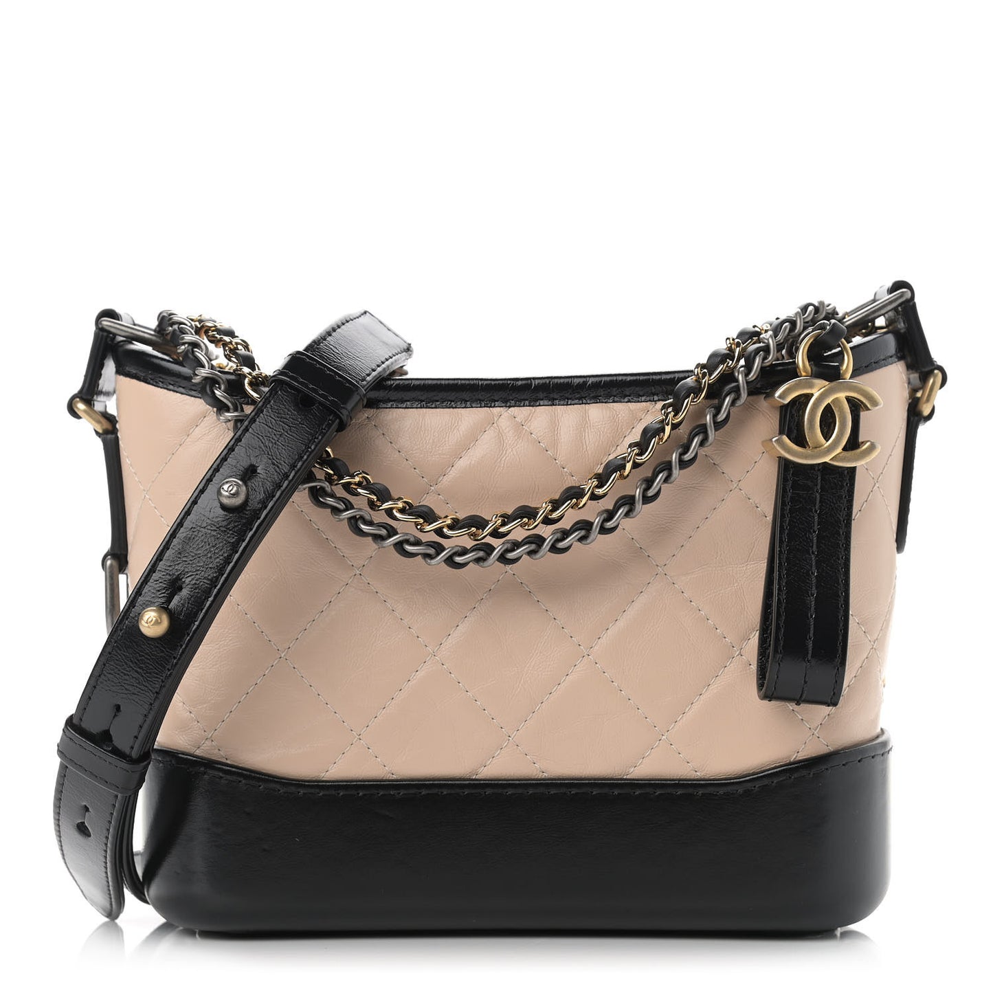 Aged Calfskin Quilted Small Gabrielle Hobo Beige Black