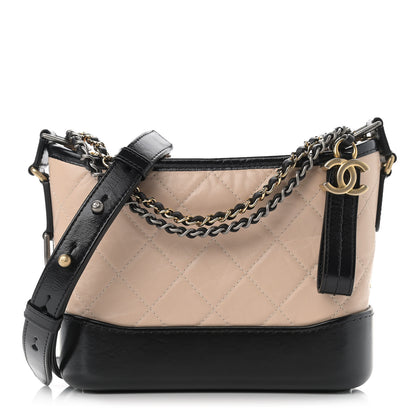 Chanel Aged Calfskin Quilted Small Gabrielle Hobo Beige Black 1 of 9