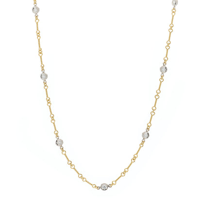Roberto Coin 18K Yellow White Gold Diamond By the Inch Seven Station Dog Bone Necklace 1 of 6