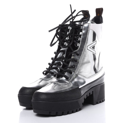 Louis Vuitton Patent Calfskin Spaceship Laureate Platform Desert Boots 37.5 Silver 3 of 11