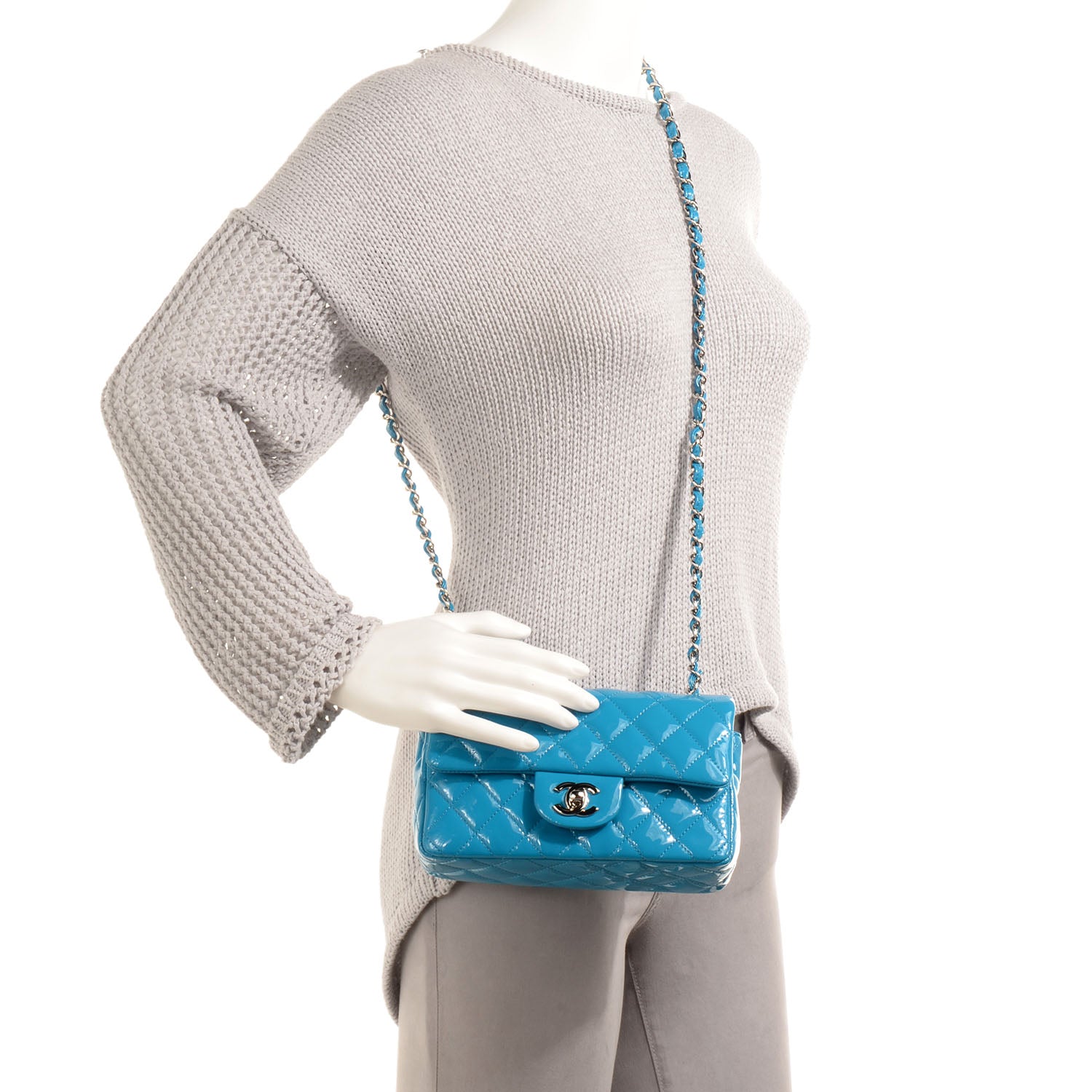 Chanel Patent Quilted Mini Flap Blue 2 of 9