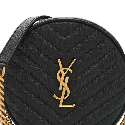 Saint Laurent Grain De Poudre Matelasse Chevron Quilted Round Vinyle Camera Bag Black 8 of 10