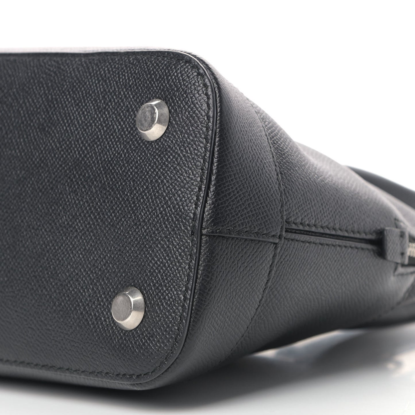 Signature Grained Calfskin Logo S Ville Top Handle Bag Black Grey