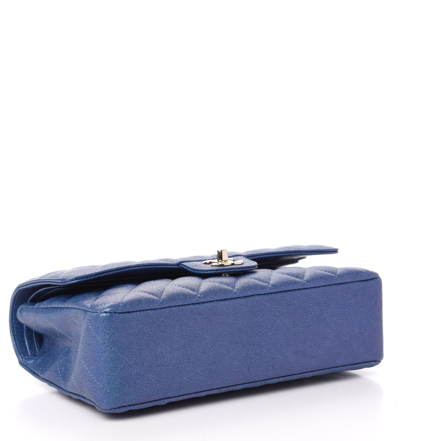 Iridescent Caviar Quilted Medium Double Flap Dark Blue