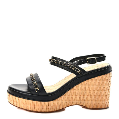 Chanel Lambskin Chain Platform Sandals 39 Black 1 of 7