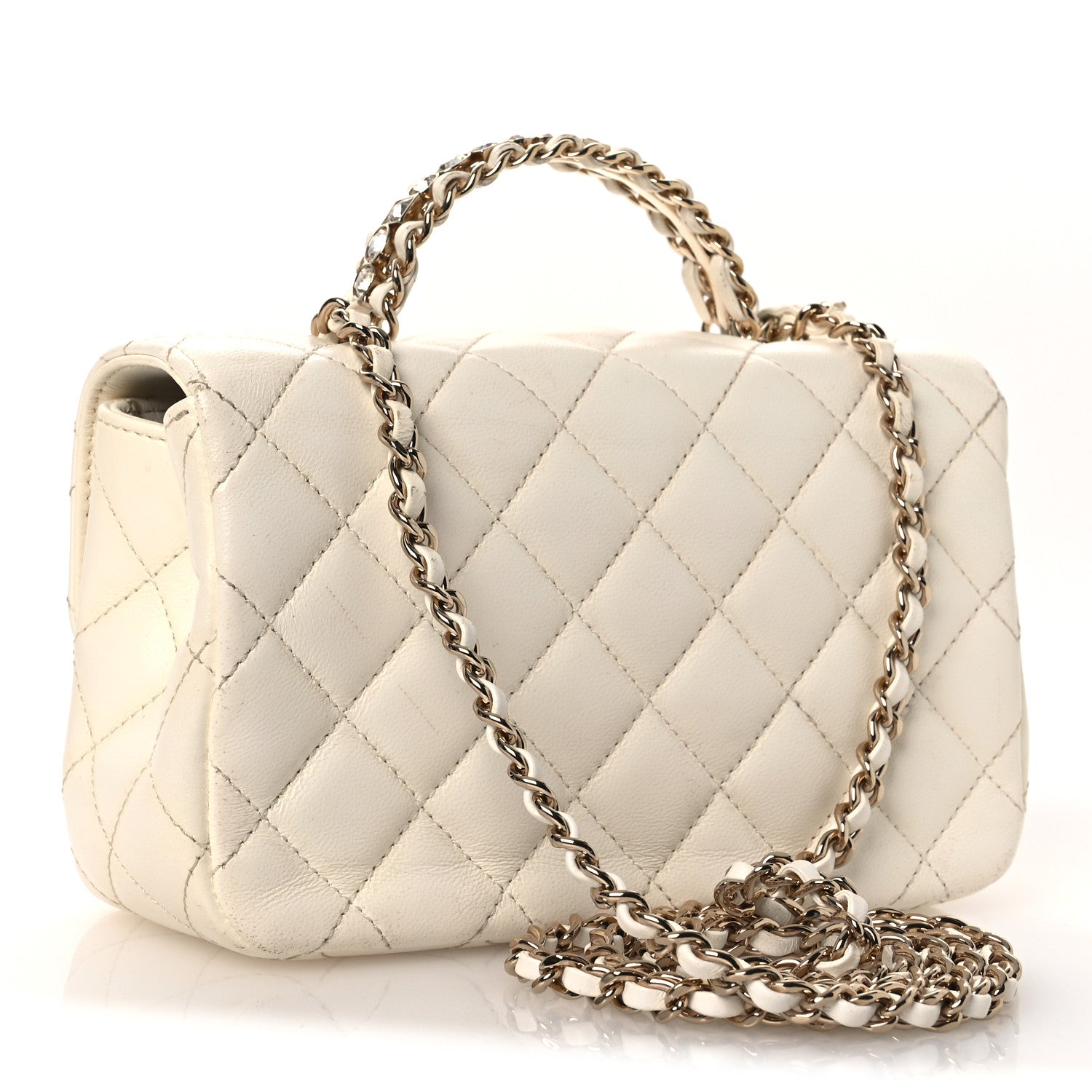 Chanel Lambskin Quilted Mini Crystal Top Handle Rectangular Flap White 3 of 17