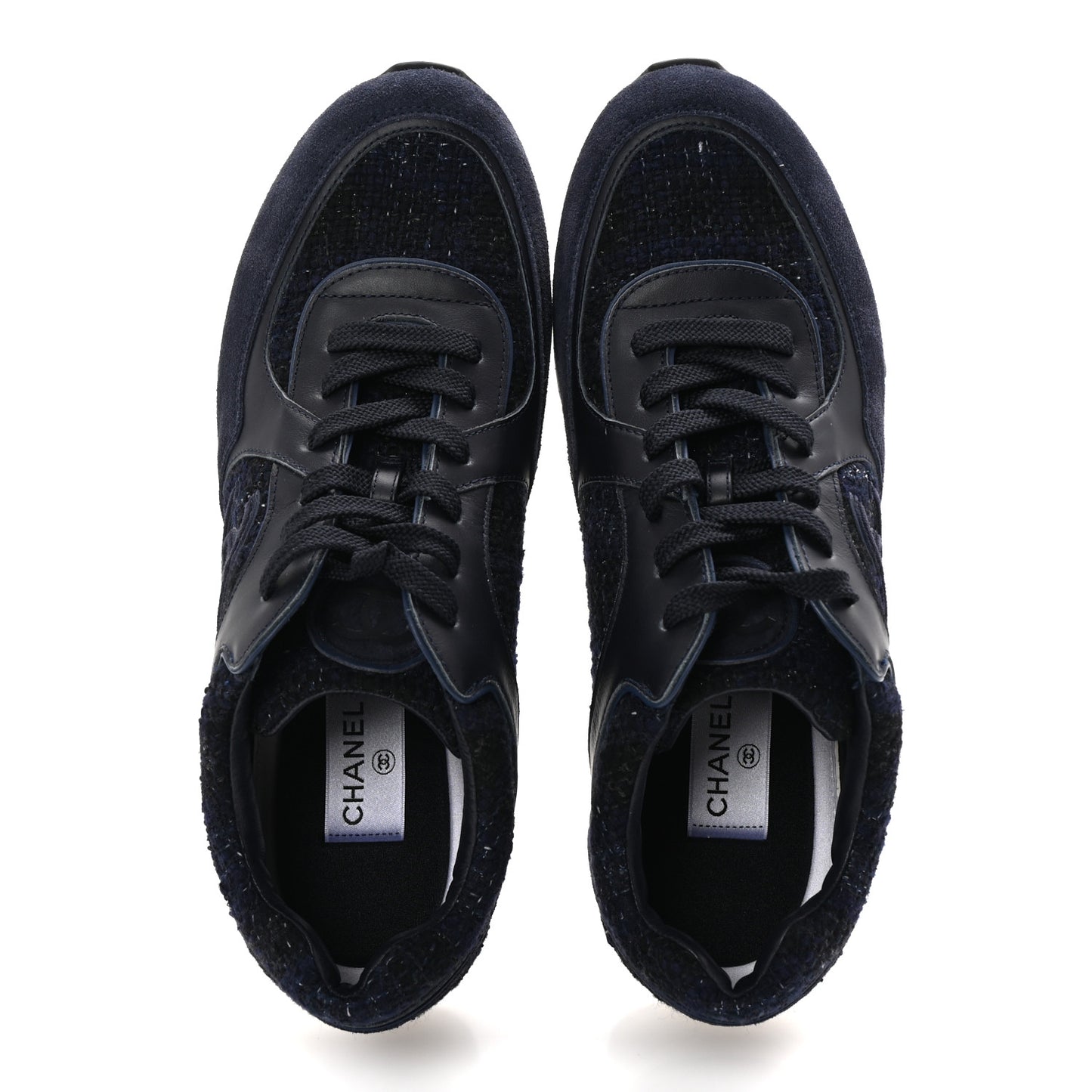 Tweed Suede Calfskin Mens CC Sneakers 43 Navy