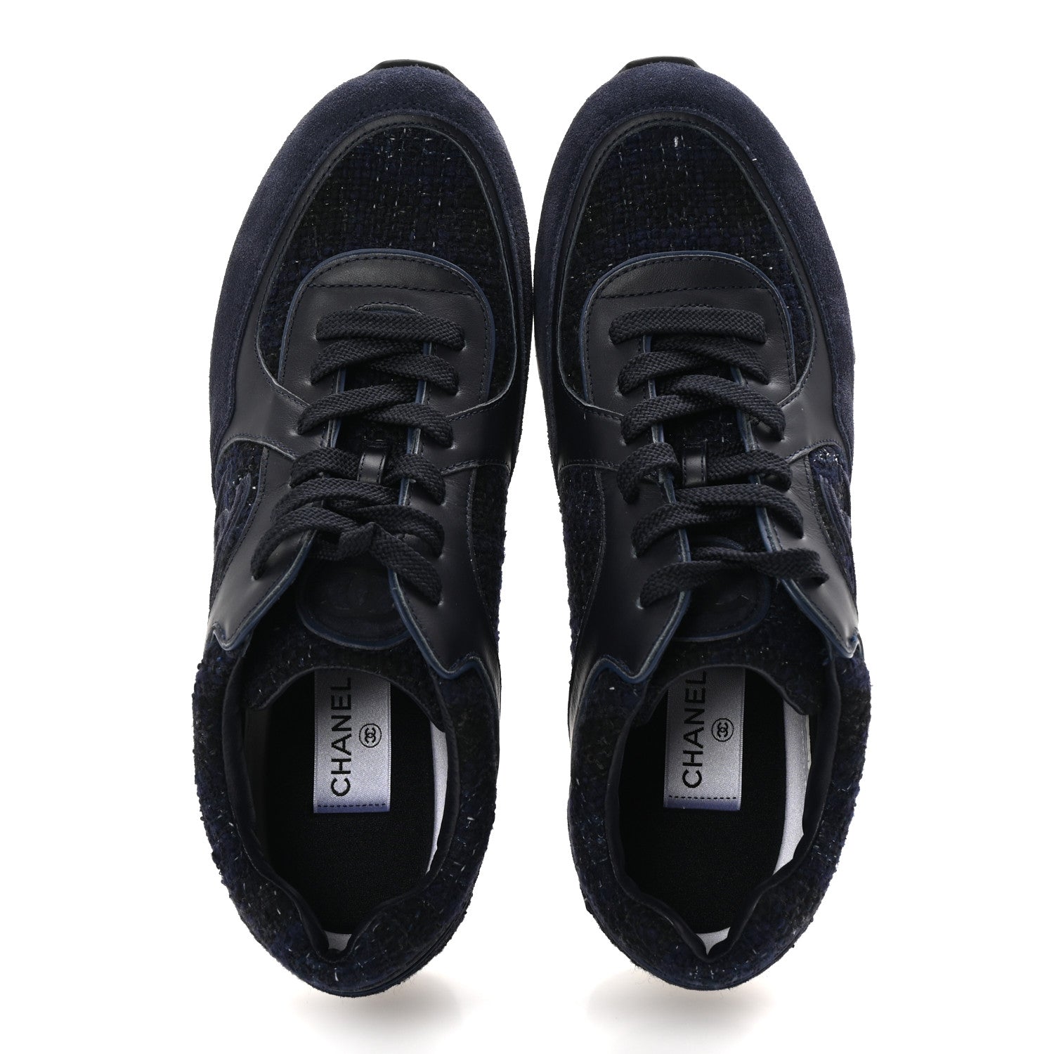 Chanel Tweed Suede Calfskin Mens CC Sneakers 43 Navy 2 of 10