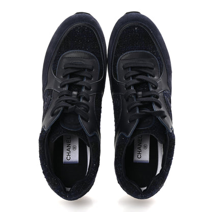 Chanel Tweed Suede Calfskin Mens CC Sneakers 43 Navy 2 of 10