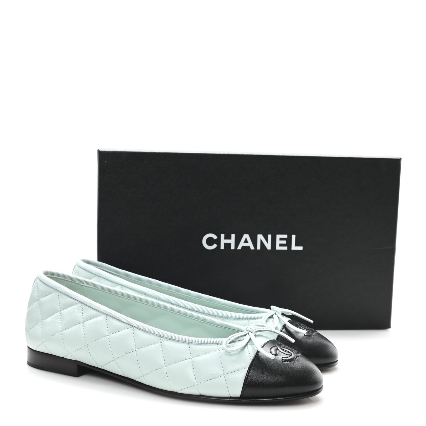 Lambskin Quilted CC Cap Toe Ballerina Flats 38.5 Light Blue