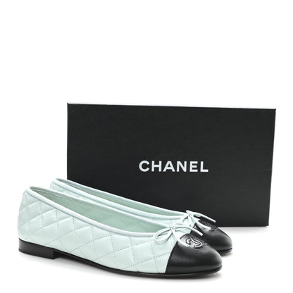 Chanel Lambskin Quilted CC Cap Toe Ballerina Flats 38.5 Light Blue 10 of 10