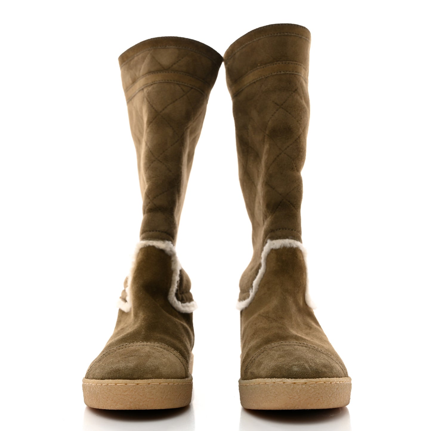 Suede Shearling Boots 36.5 Khaki