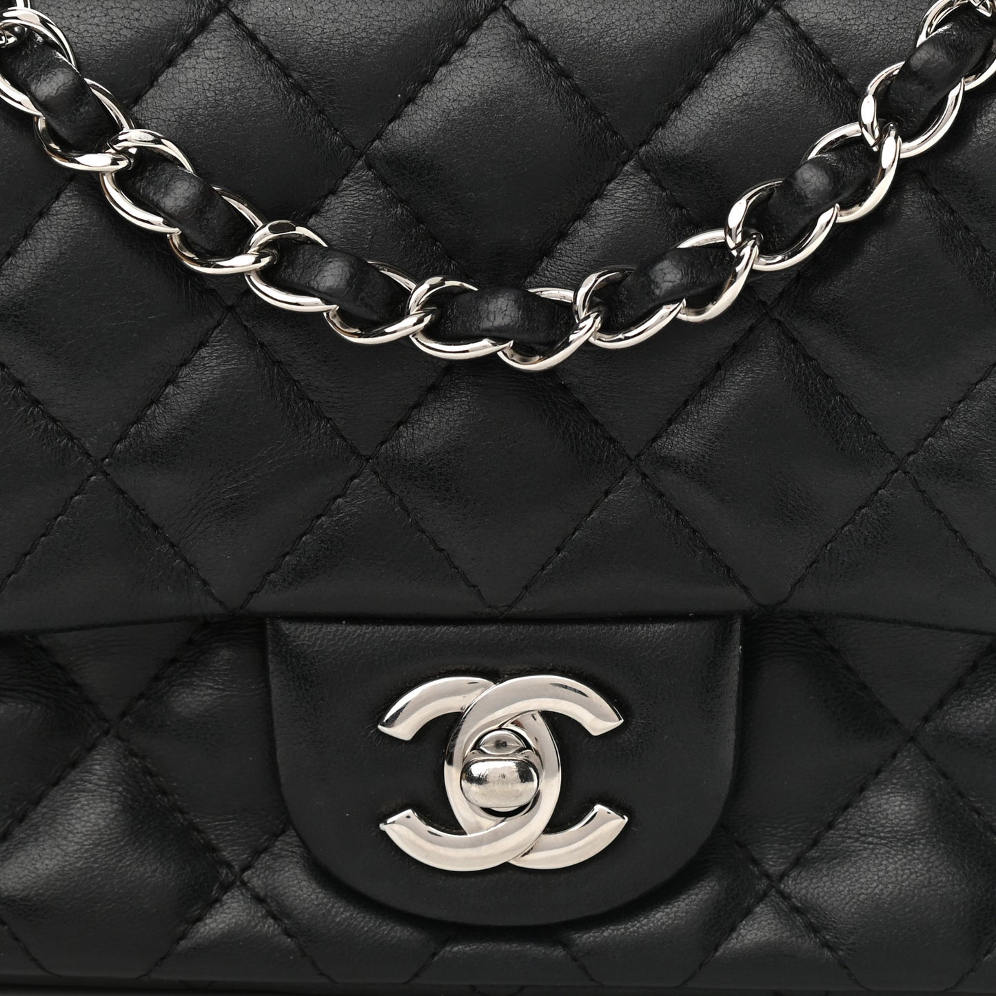Lambskin Quilted Mini Square Flap Black