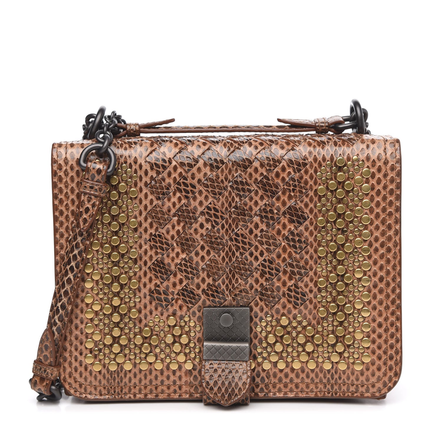 Ayers Intrecciato Studded Small Runway Shoulder Bag Brown