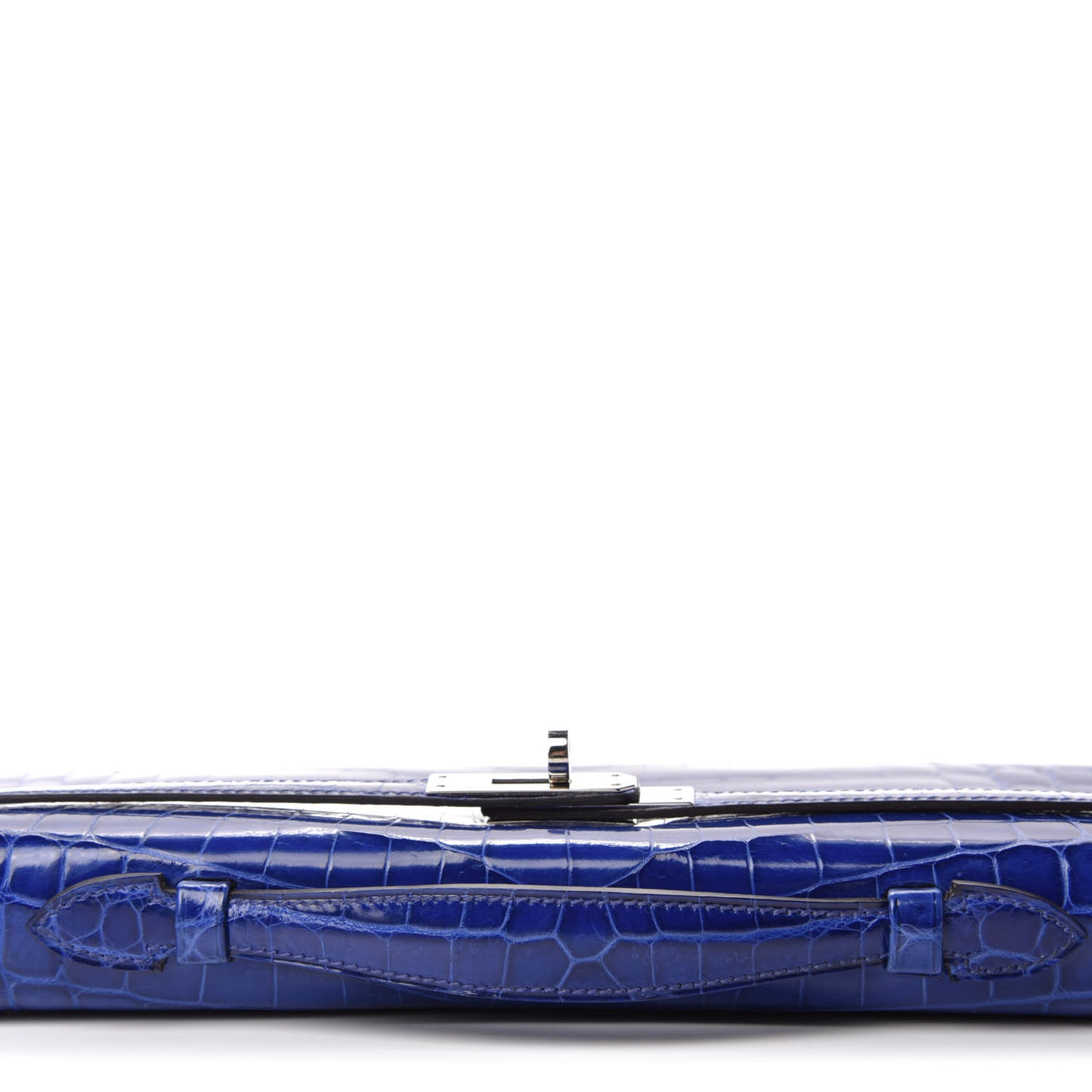 Shiny Niloticus Crocodile Kelly Cut Pochette Bleu Electrique
