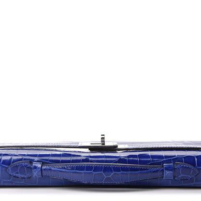 Hermes Shiny Niloticus Crocodile Kelly Cut Pochette Bleu Electrique 8 of 29