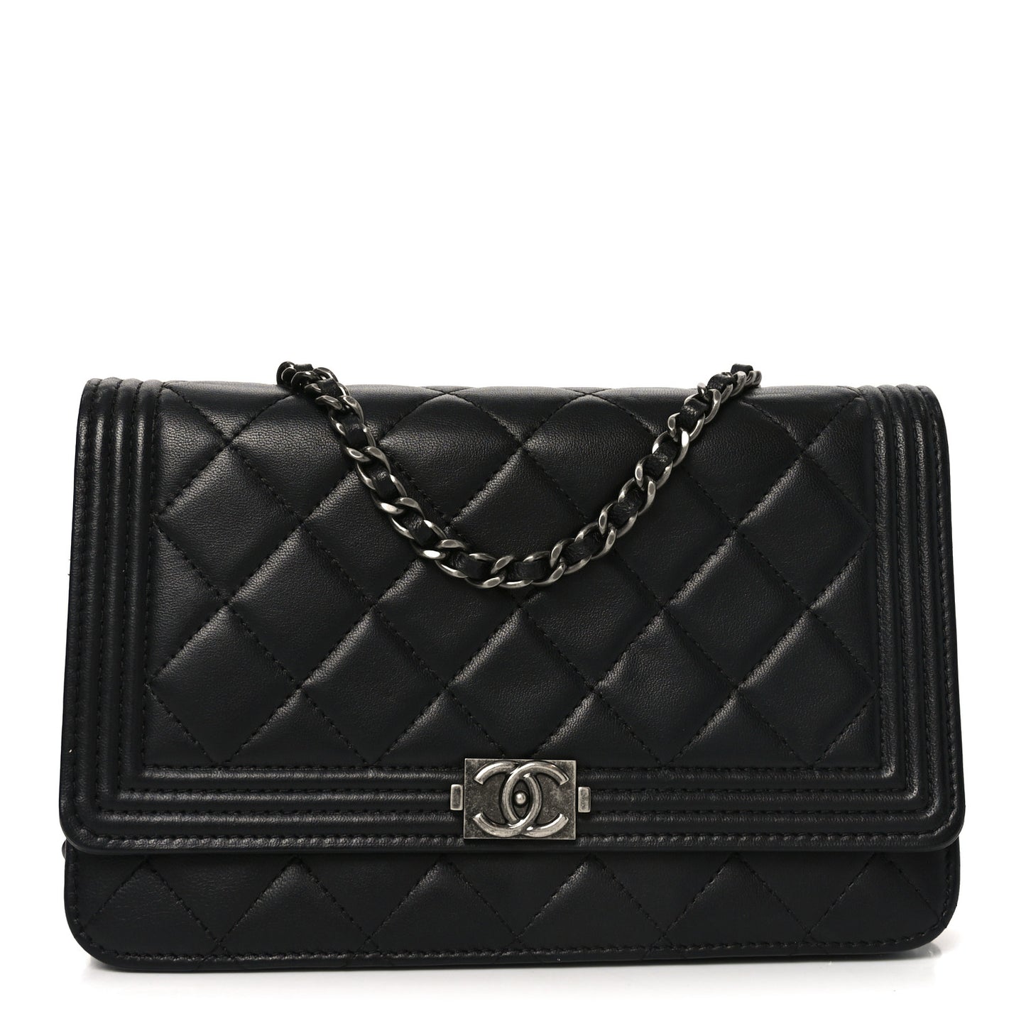 Lambskin Quilted Boy Wallet On Chain WOC Black
