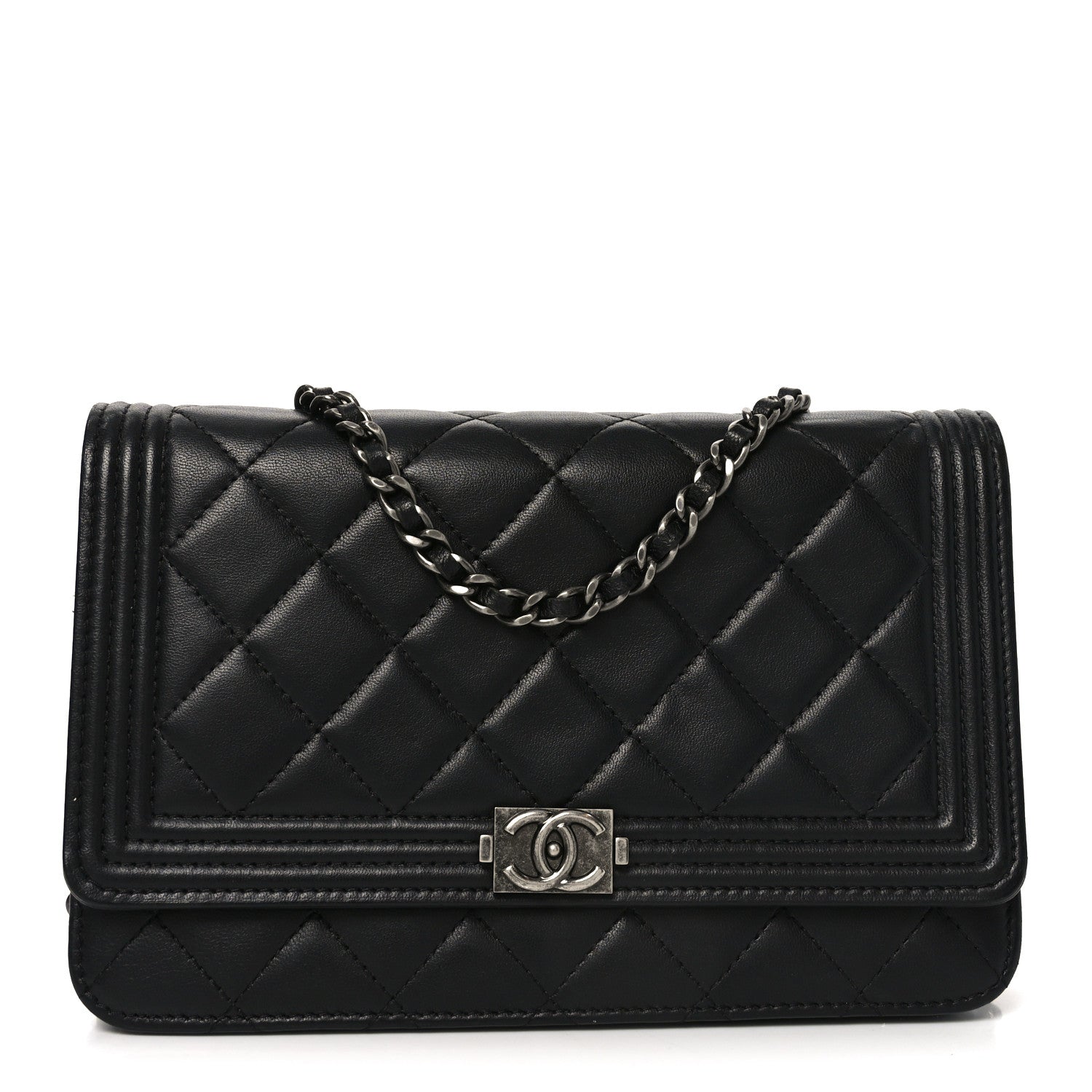 Chanel Lambskin Quilted Boy Wallet On Chain WOC Black 1 of 10
