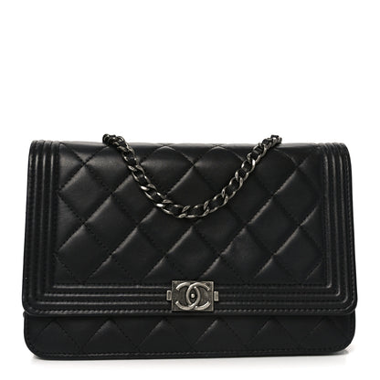 Chanel Lambskin Quilted Boy Wallet On Chain WOC Black 1 of 10