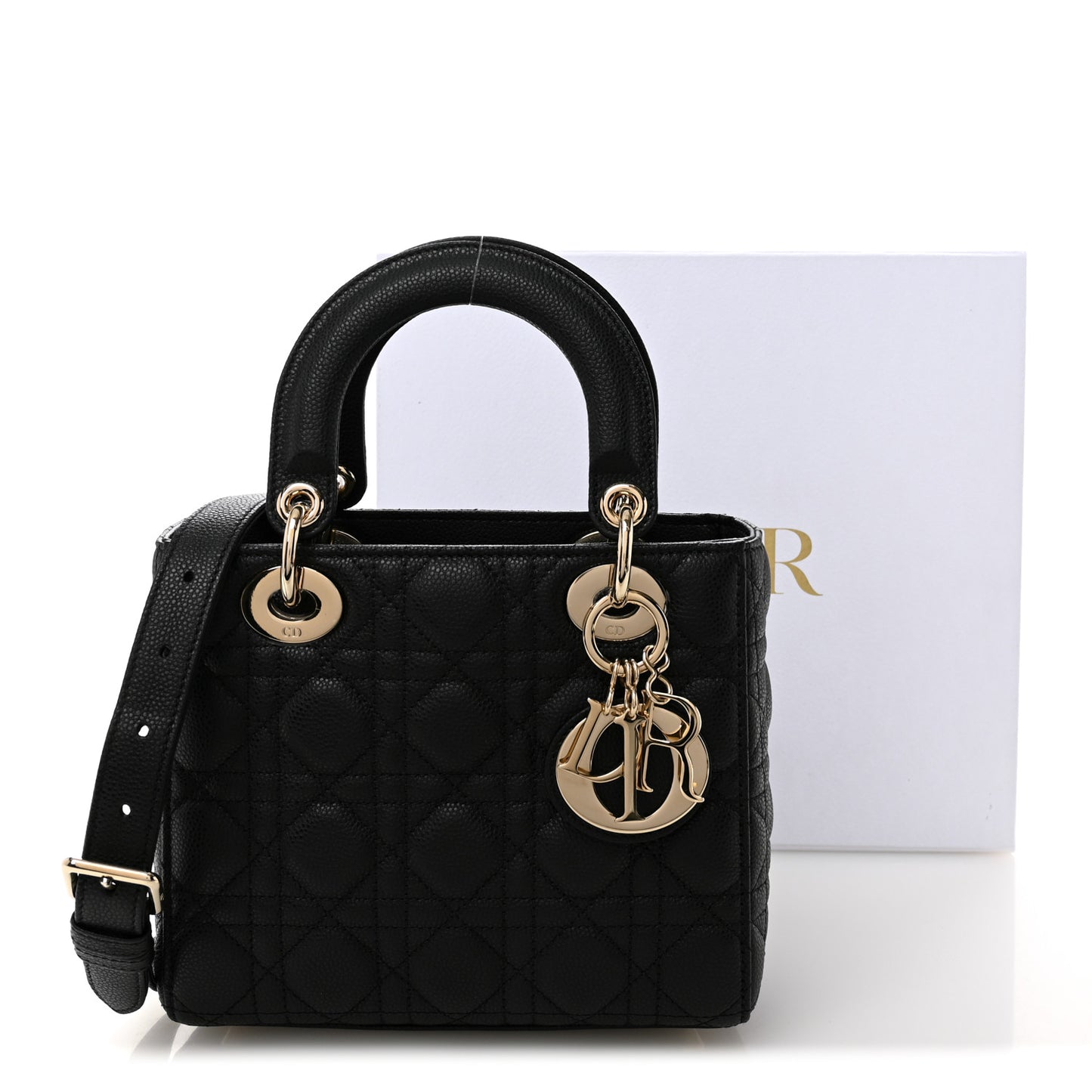 Grained Calfskin Cannage Small Lady Dior Black