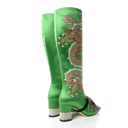 Gucci Silk Satin Malaga Kid Embroidered Candy Dragon Block-Heel Knee Boot 36 Palm 4 of 9