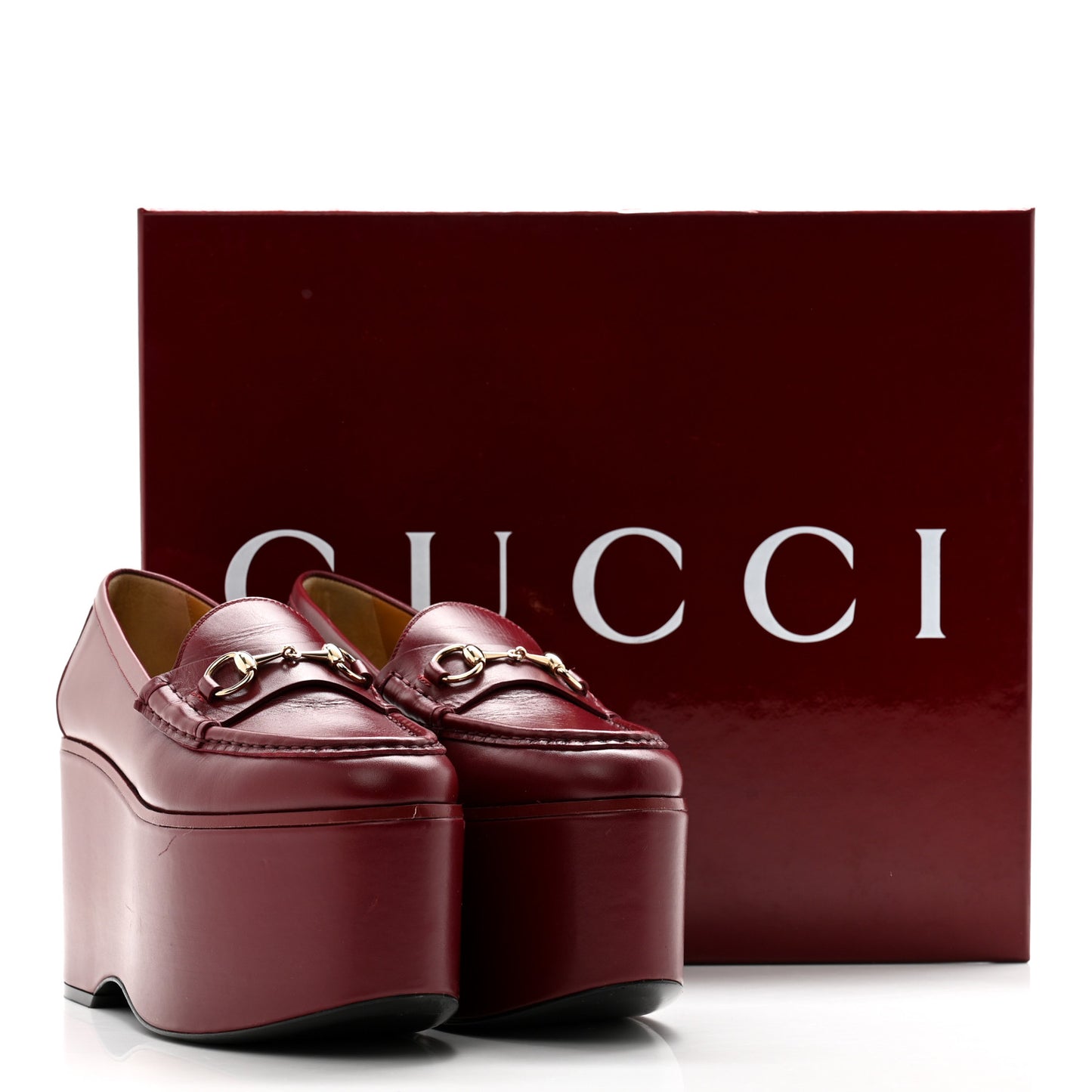 Ancora Calfskin Womens Horsebit Platform Loafers 37 Rosso