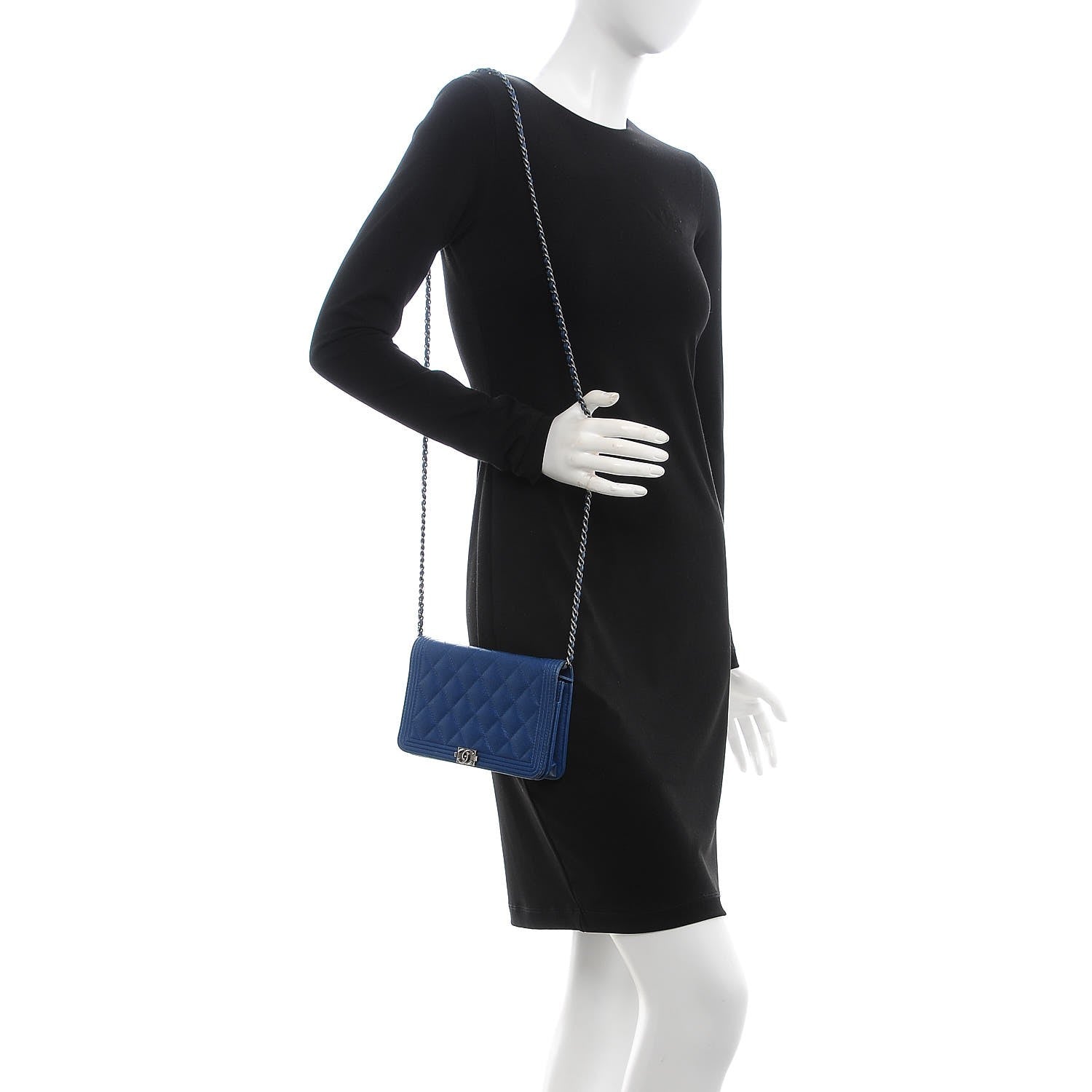 Chanel Caviar Quilted Boy Wallet On Chain WOC Blue 2 of 14