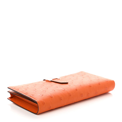 Hermes Ostrich Bearn Gusset Wallet Orange 4 of 7