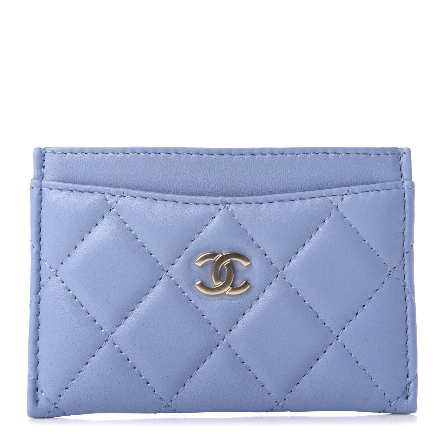 Lambskin Quilted Card Holder Light Blue