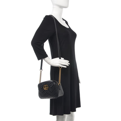 Gucci Calfskin Matelasse Small GG Marmont Chain Shoulder Bag Black 2 of 7