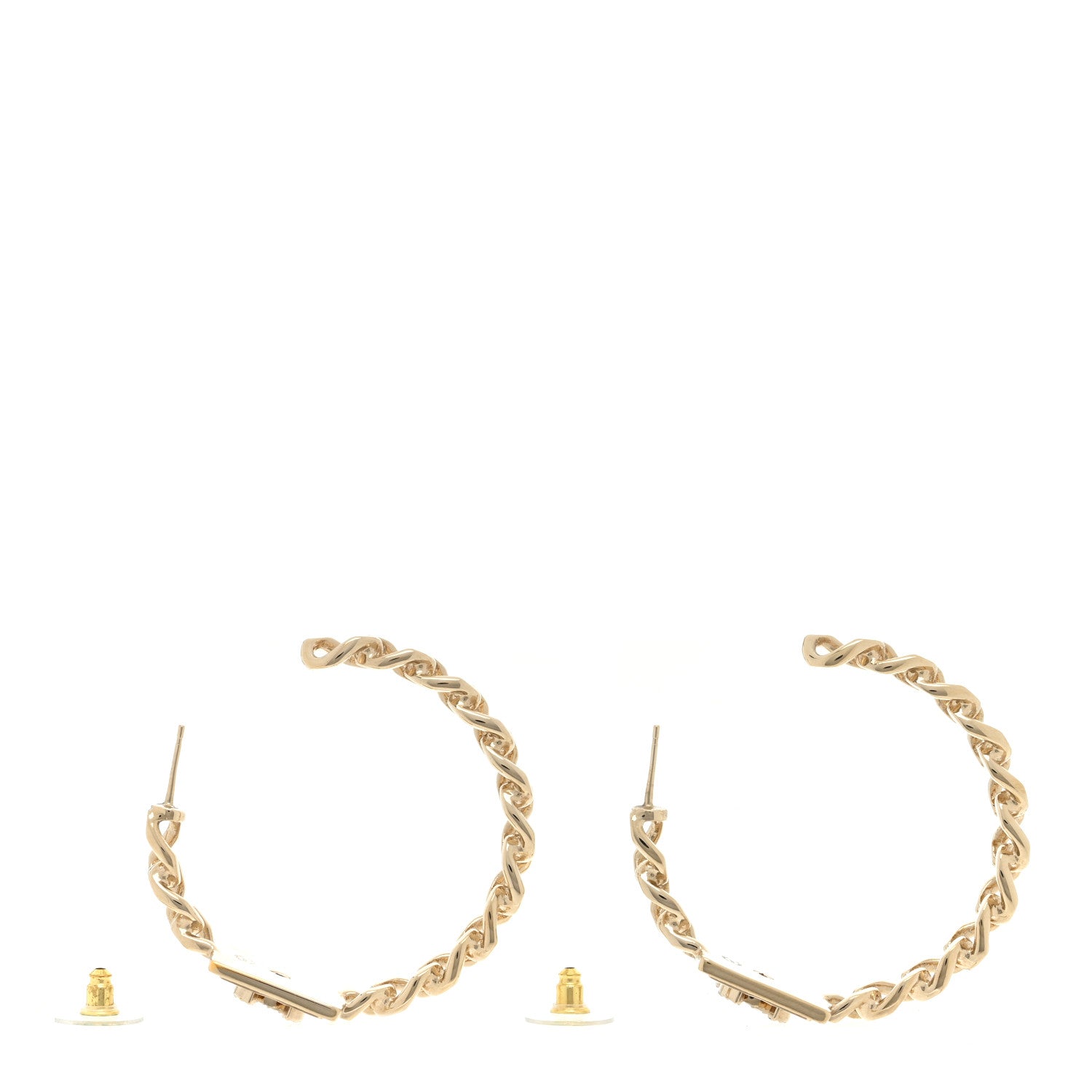Chanel Metal Crystal CC Square Chain Hoop Earrings Gold 3 of 4