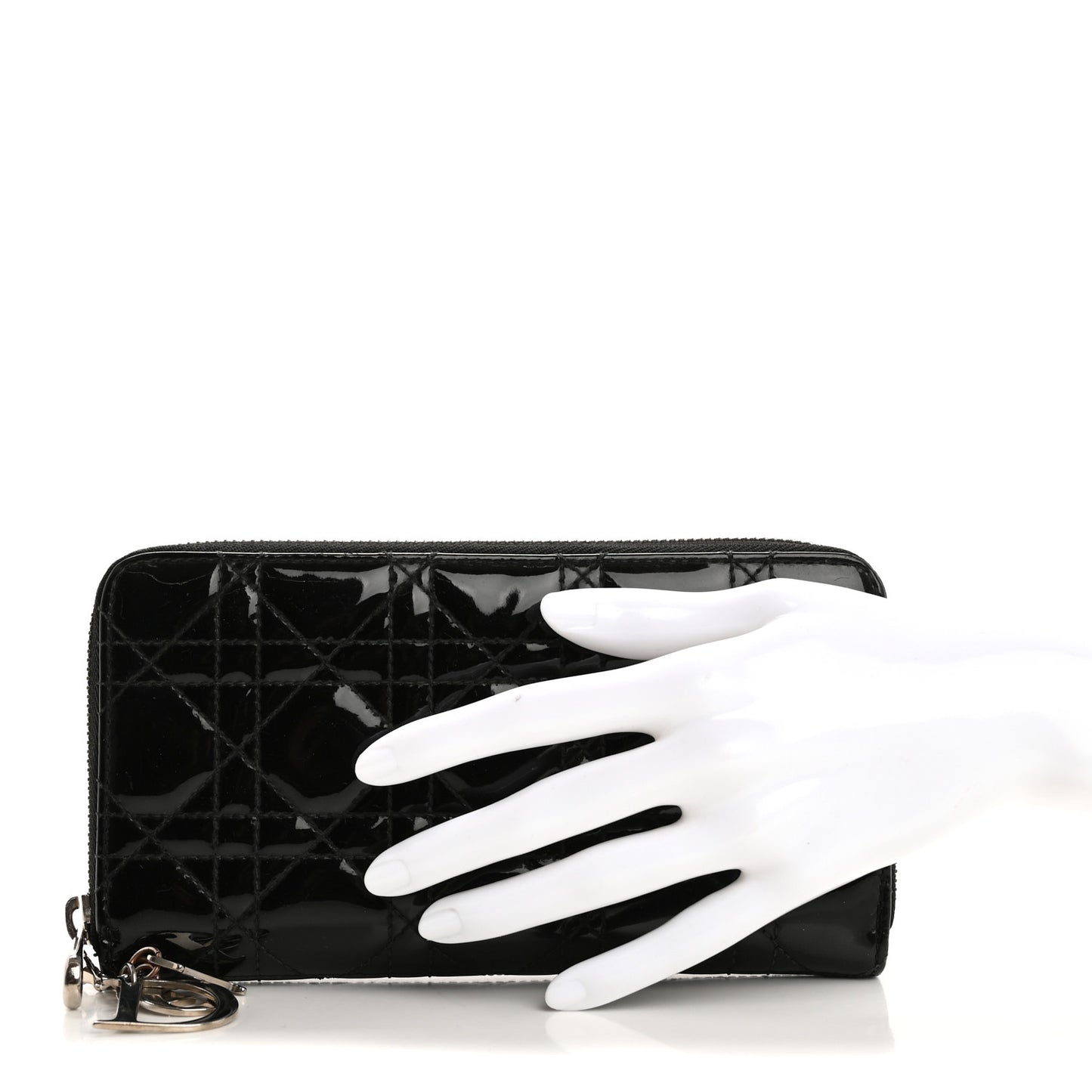 Patent Cannage Lady Dior Continental Zip Wallet Black