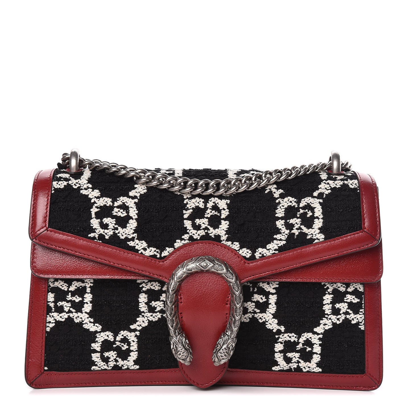 Tweed GG Monogram Small Dionysus Shoulder Bag Black White Romantic Cherry