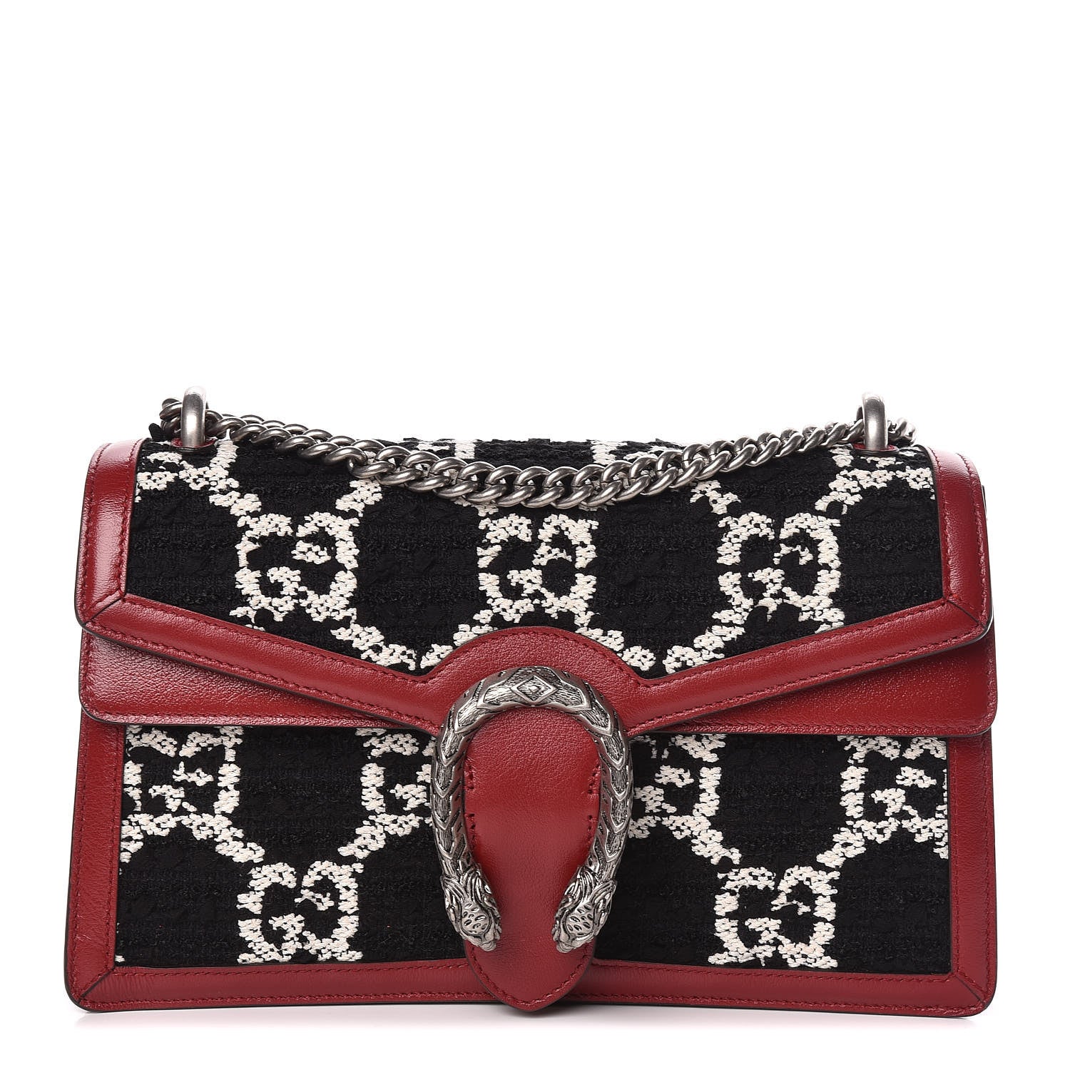 Gucci Tweed GG Monogram Small Dionysus Shoulder Bag Black White Romantic Cherry 1 of 8