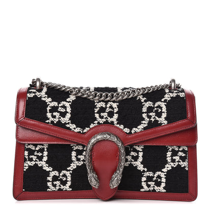 Gucci Tweed GG Monogram Small Dionysus Shoulder Bag Black White Romantic Cherry 1 of 8