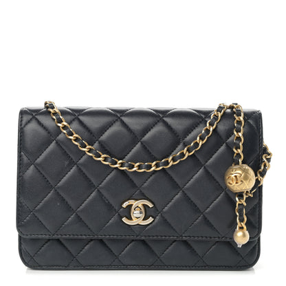 Chanel Lambskin Quilted CC Pearl Crush Wallet on Chain WOC Black 1 of 19
