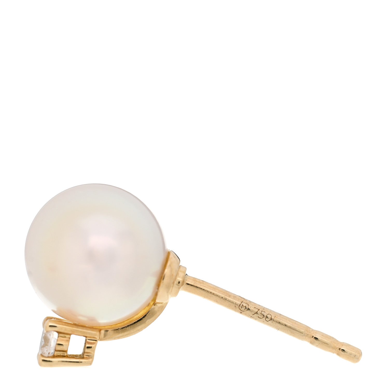 Mikimoto 18K Yellow Gold Diamond Akoya Pearl 7mm Stud Earrings 4 of 5
