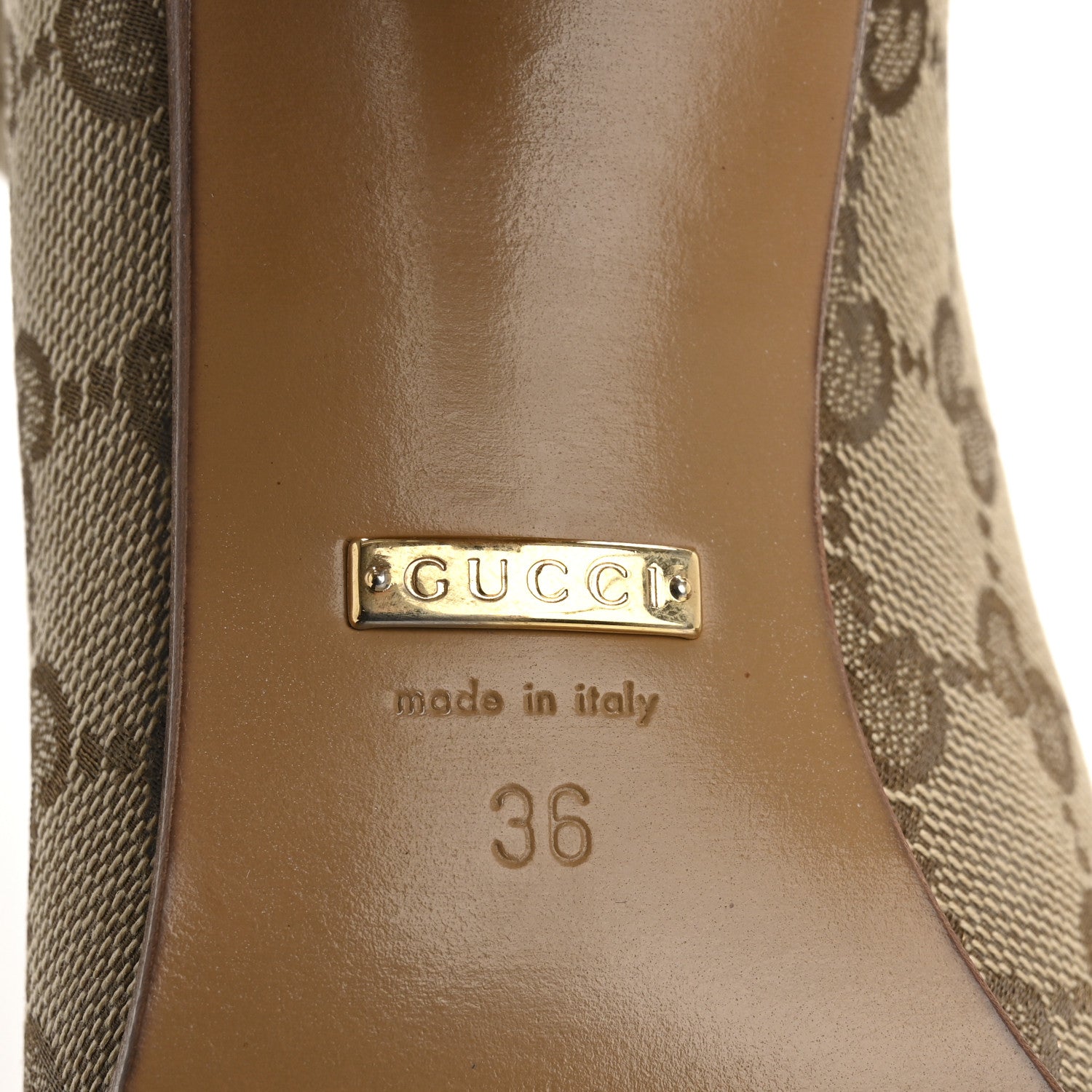 Gucci Monogram Malaga Kid Lisa Mid Heel Boots 36 Beige Ebony 7 of 9
