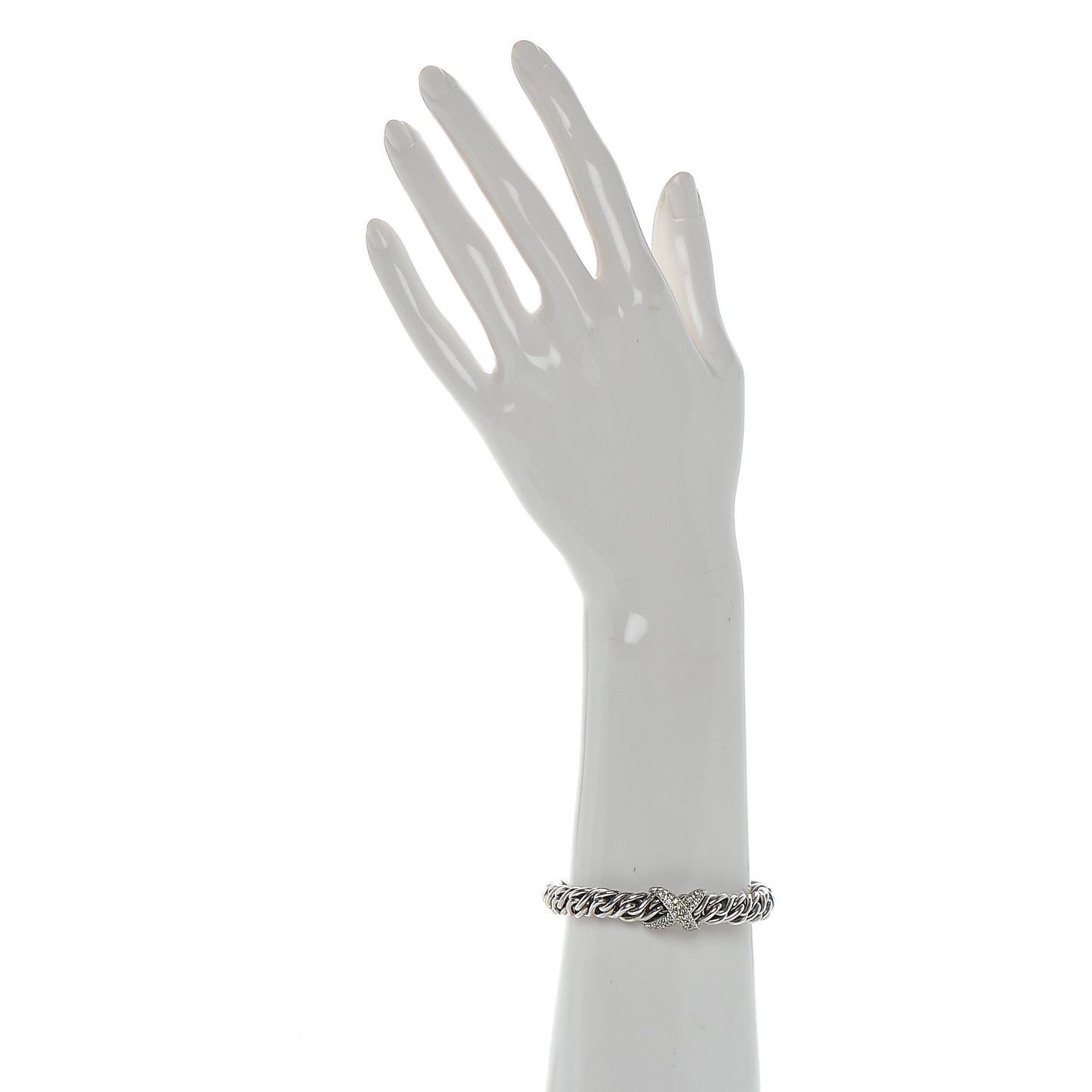 Sterling Silver 18K White Gold Diamond 9mm X Wheat Bracelet