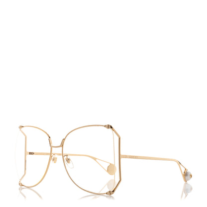 Gucci Metal Oversized Round Sunglasses GG0252S Gold 1 of 8