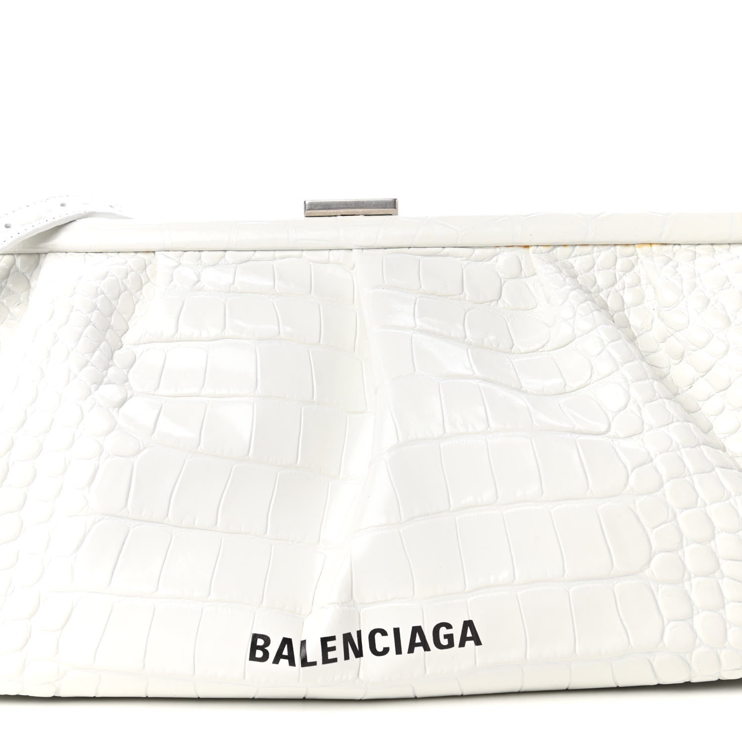 Balenciaga Shiny Supple Calfskin Logo Crocodile Embossed XL Cloud Clutch White 9 of 9