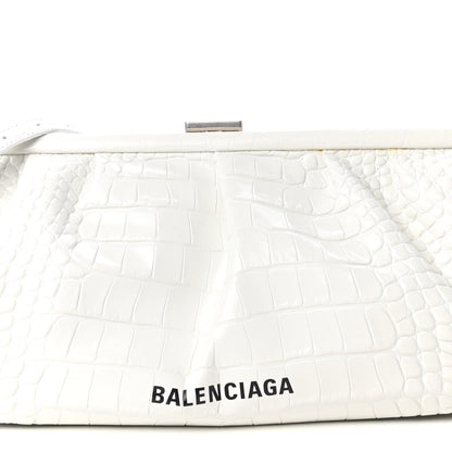 Balenciaga Shiny Supple Calfskin Logo Crocodile Embossed XL Cloud Clutch White 9 of 9