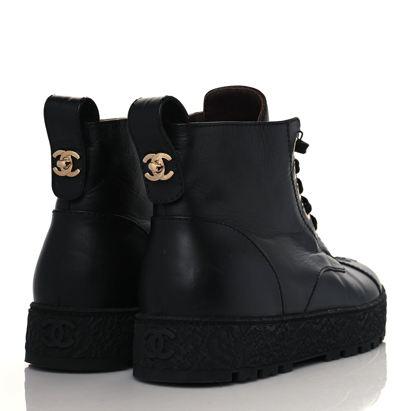 Calfskin Lace Up Cap Toe CC Boots 39.5 Black