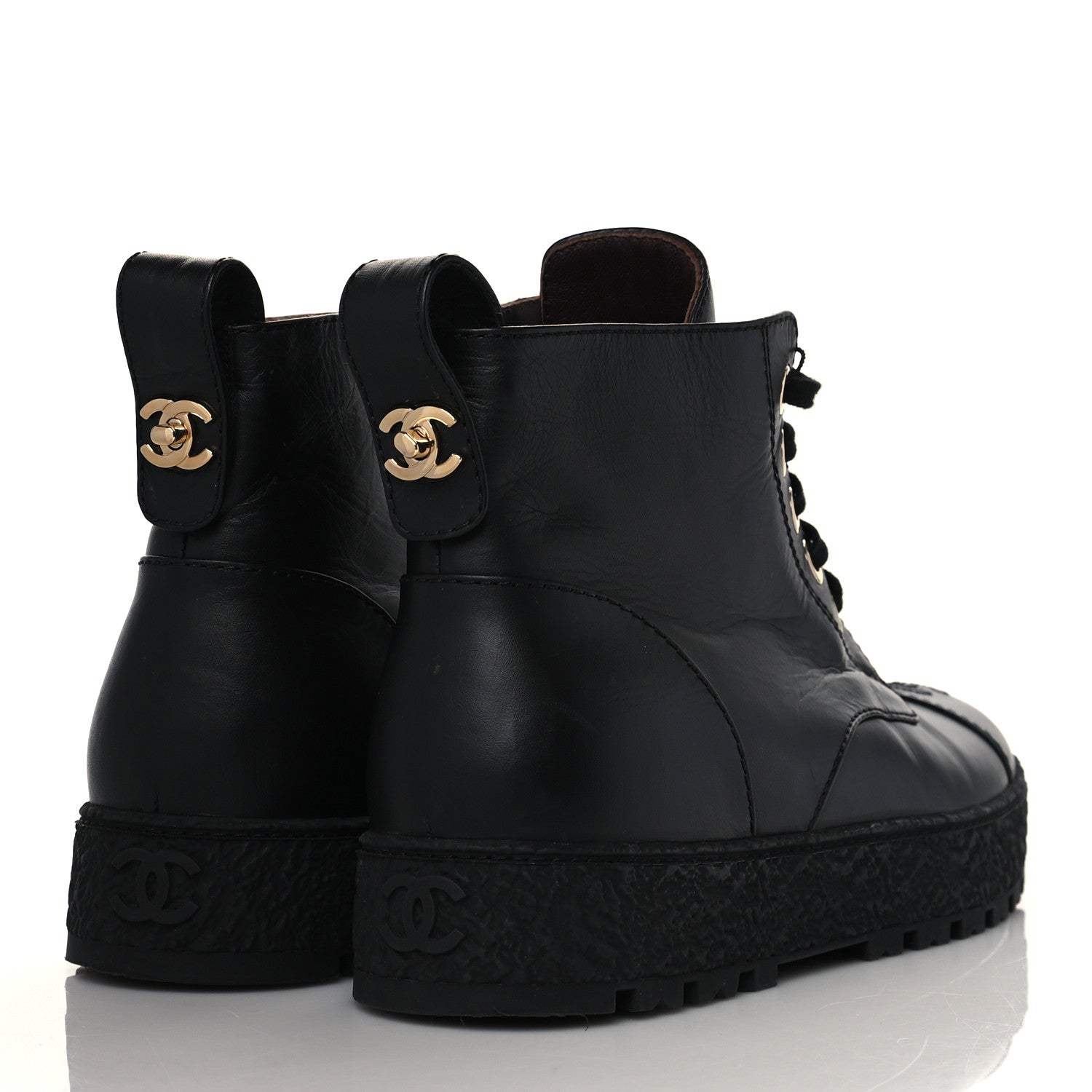 Chanel Calfskin Lace Up Cap Toe CC Boots 39.5 Black 4 of 9
